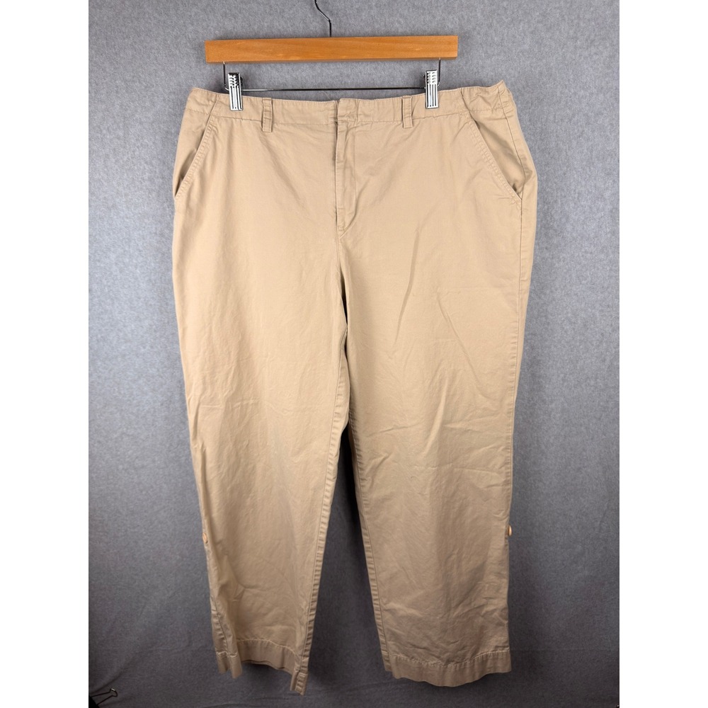Vintage Sag Harbor Khaki Chino Pants Tan Roll Tab Hem Cotton Trousers Size 16
